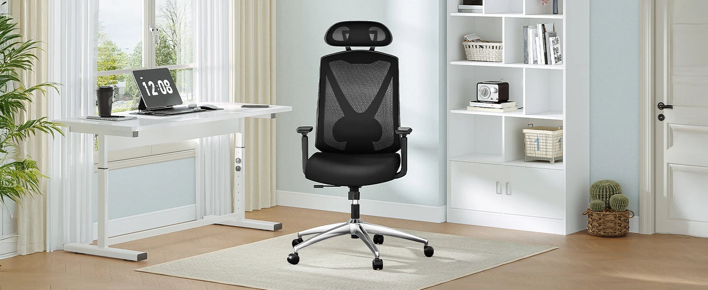1 Black Ergonomic Office Chair,Computer Chair,Swivel Chair with Adjustable Lumbar Support,Headrest and Armrest,Height Adjustment