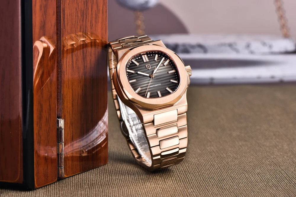 New man DESIGN Automatic luxury Pugani Mechanical Watch With glasses anti-Reflective Sapphire Light needles, man sport Watch, Local Delivery