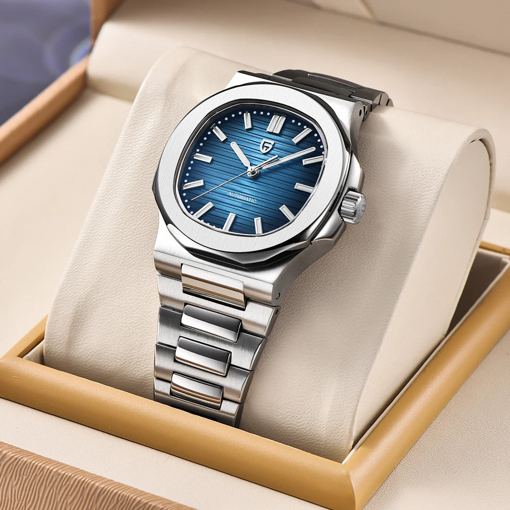 New man DESIGN Automatic luxury Pugani Mechanical Watch With glasses anti-Reflective Sapphire Light needles, man sport Watch, Local Delivery
