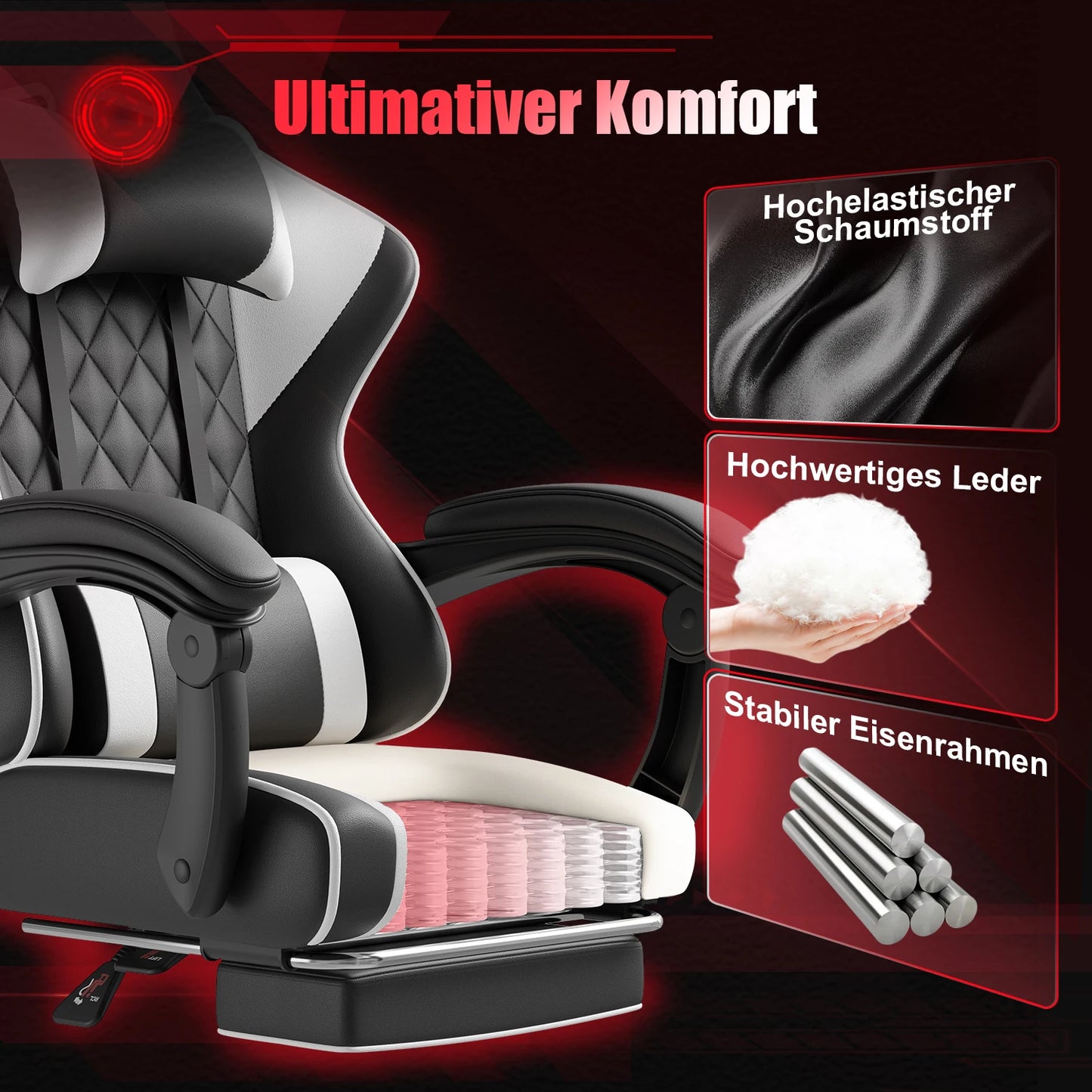 HOMALL Ergonomic Massage Gaming Chair with Adjustable Height, Lumbar Support, Headrest, Reclining Swivel Office Chair with Footrest