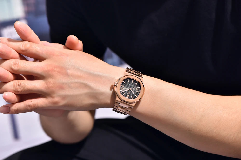 New man DESIGN Automatic luxury Pugani Mechanical Watch With glasses anti-Reflective Sapphire Light needles, man sport Watch, Local Delivery