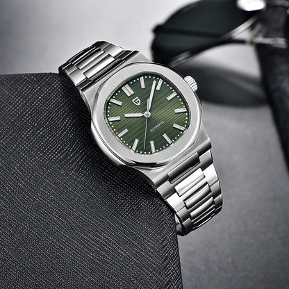 New man DESIGN Automatic luxury Pugani Mechanical Watch With glasses anti-Reflective Sapphire Light needles, man sport Watch, Local Delivery