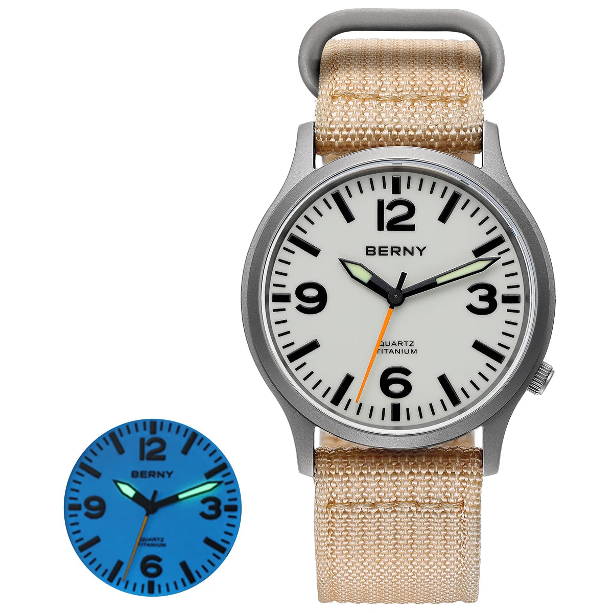 BERNY Full Titanium Men Watch Super Luminous Sports Quartz Watches Lightweight and Comfortable 5ATM Easy Read Wristwatch