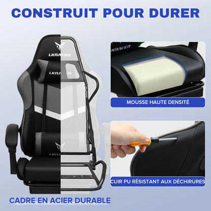 LUCK RACER Gaming chair with footrest Office Chair Ergonomic with Adjustable Loin Pillows, Pillow Gaming Chair