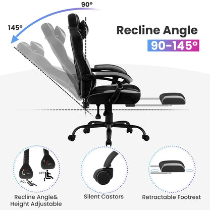 WOLTU Swivel Gaming Chair with Pocket Spring Cushion Ergonomic Office Chair Wide Seat Footrest Rotatable Computer Armchair