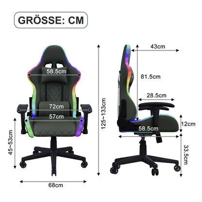 Comanlai Rgonomic Gaming Chair with RGB Lighting, PVC Leather Computer Chair, Adjustable Seat Height and Backrest, Waist Massage