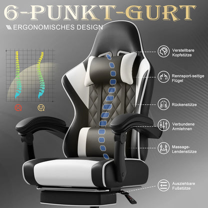 HOMALL Ergonomic Massage Gaming Chair with Adjustable Height, Lumbar Support, Headrest, Reclining Swivel Office Chair with Footrest
