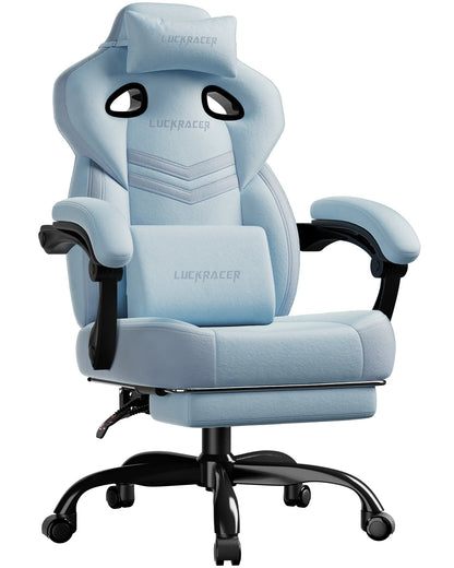 LUCK RACER Gaming chair, Connected Armrests Office Chair, Memory Foam Cushion, 90-155 ° Incline Angle and Footrest