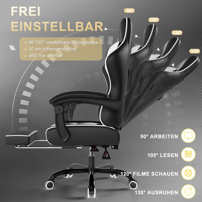 HOMALL Ergonomic Massage Gaming Chair with Adjustable Height, Lumbar Support, Headrest, Reclining Swivel Office Chair with Footrest