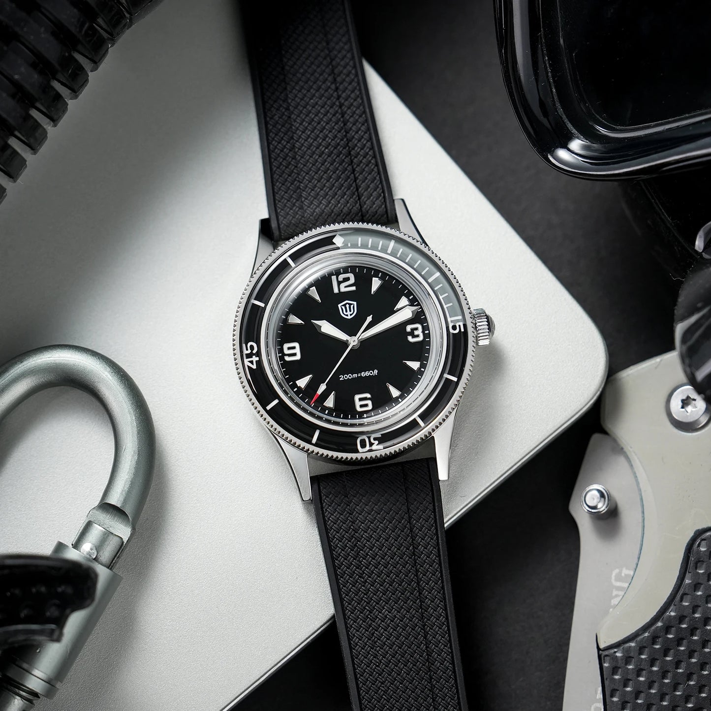 Watchdives 50-Fathoms Watch VH31 Sweep Seconds Quartz Movement Luminous 200m Waterproof Sapphire Stainless Steel  Watches WD50Q