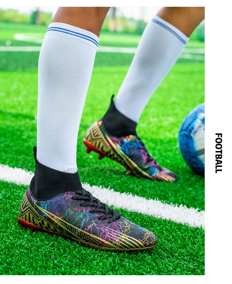 Men's Football Shoes Professional Gold Plated FG Soccer Cleats High Performance Sports Sneakers for Artificial Grass Competitive
