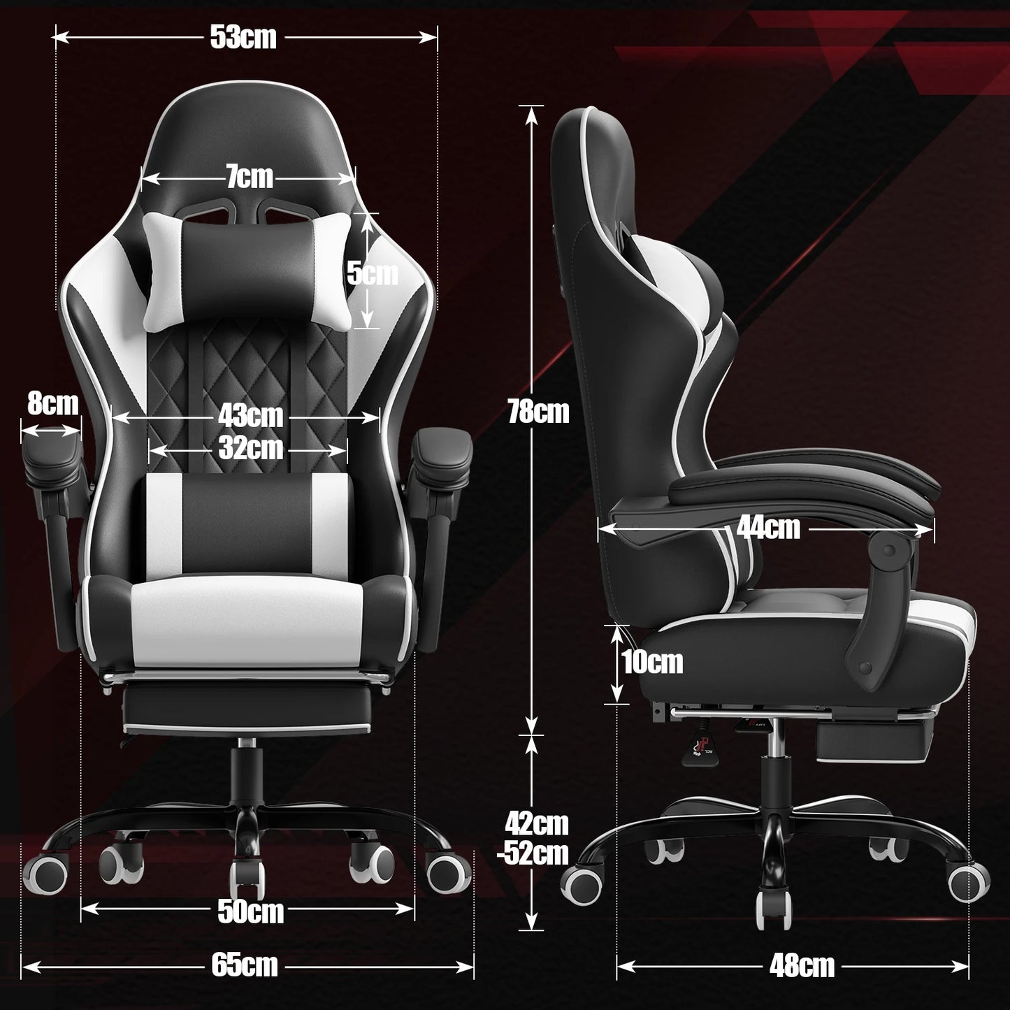 HOMALL Ergonomic Massage Gaming Chair with Adjustable Height, Lumbar Support, Headrest, Reclining Swivel Office Chair with Footrest