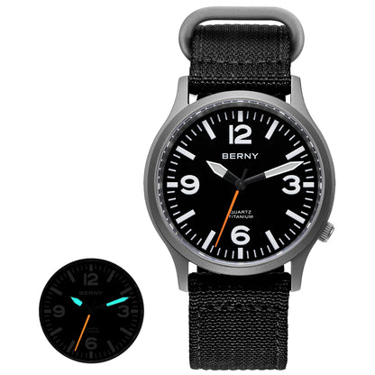 BERNY Full Titanium Men Watch Super Luminous Sports Quartz Watches Lightweight and Comfortable 5ATM Easy Read Wristwatch