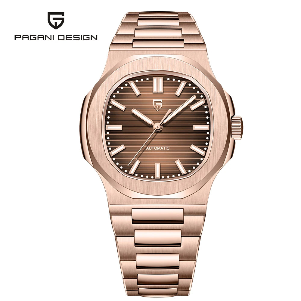 New man DESIGN Automatic luxury Pugani Mechanical Watch With glasses anti-Reflective Sapphire Light needles, man sport Watch, Local Delivery