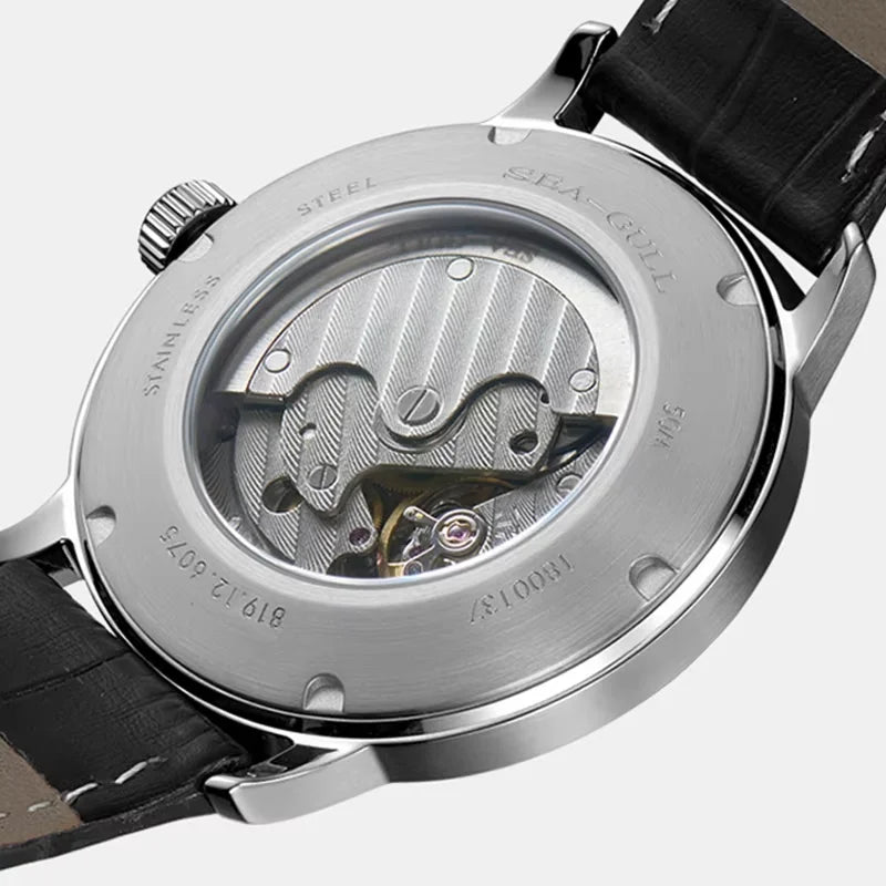 Seagull New Business Watch Men's Mechanical Wristwatches 50m Waterproof Leather Valentine Male Watches relogio masculino 6075