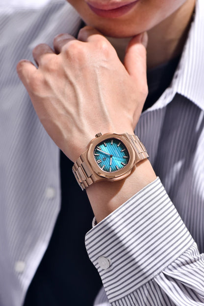 New man DESIGN Automatic luxury Pugani Mechanical Watch With glasses anti-Reflective Sapphire Light needles, man sport Watch, Local Delivery