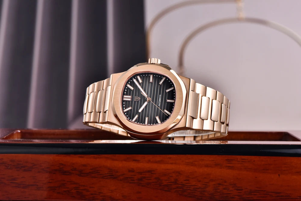 New man DESIGN Automatic luxury Pugani Mechanical Watch With glasses anti-Reflective Sapphire Light needles, man sport Watch, Local Delivery