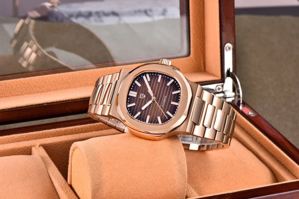 New man DESIGN Automatic luxury Pugani Mechanical Watch With glasses anti-Reflective Sapphire Light needles, man sport Watch, Local Delivery