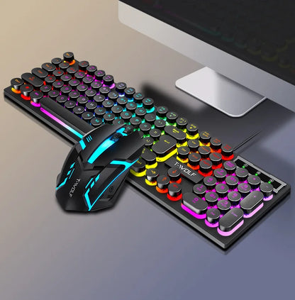 Russian Keyboard with Russian English Letter 100% Keyboard Mouse Kit Translucent Keycaps Backlight Punk Round Keycap Wired TF270