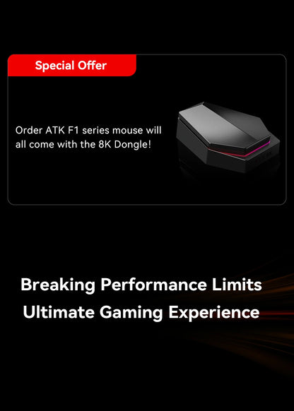 ATK BlazingSky F1 Extreme vezeték nélküli gaming egér, PAW3950 Ultra, két üzemmód, 8000Hz, 35g, könnyű e-sport FPS egér