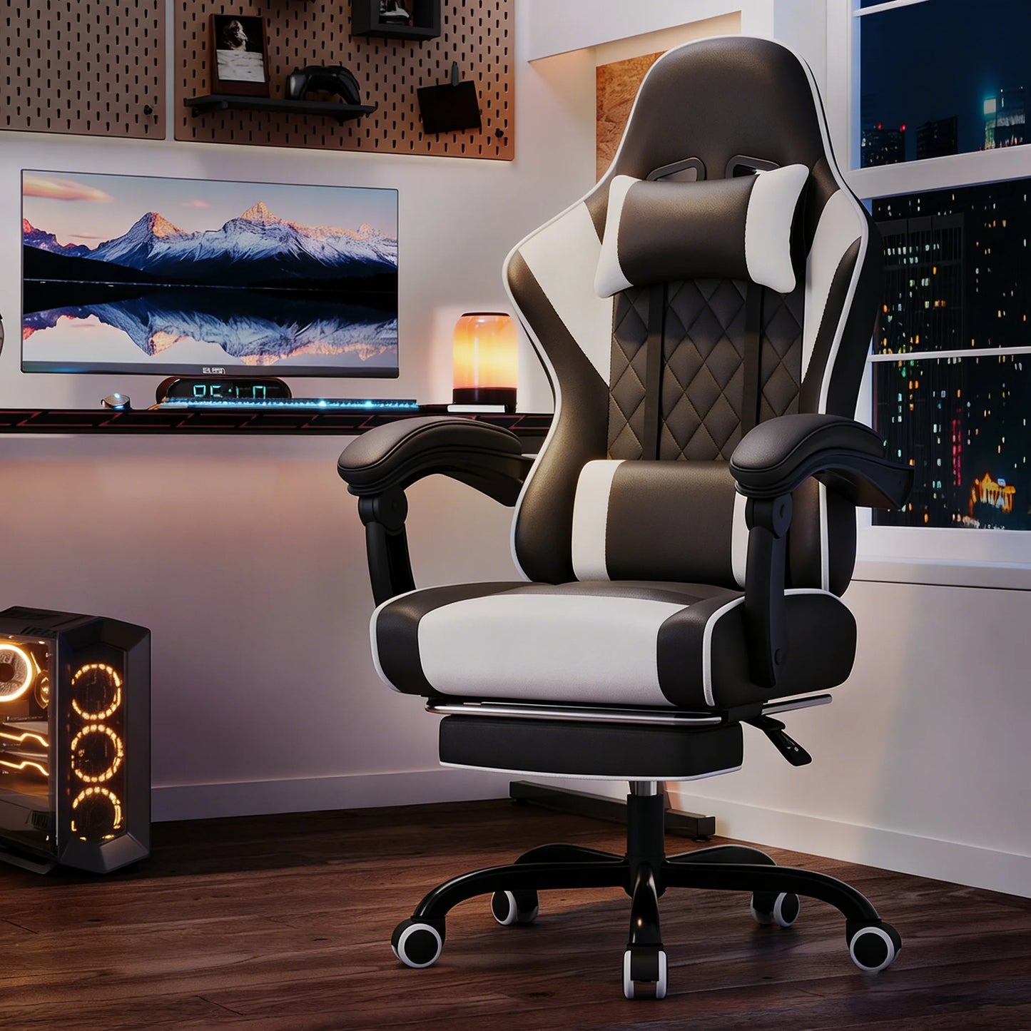 HOMALL Ergonomic Massage Gaming Chair with Adjustable Height, Lumbar Support, Headrest, Reclining Swivel Office Chair with Footrest