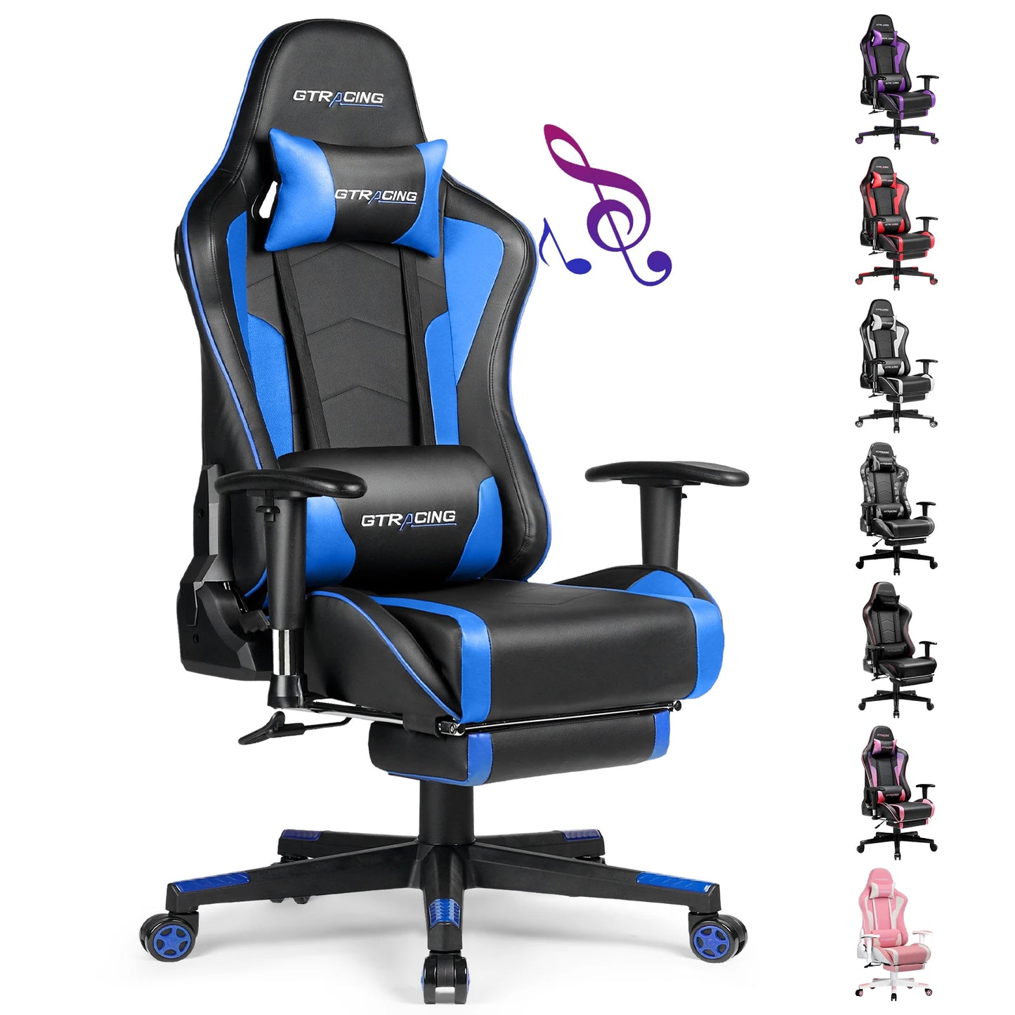 GTPLAYER Gaming chair with Footrests Bluetooth loudspeaker Music chair Ergonomic Computer chair Desk chair