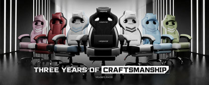 LUCK RACER Gaming chair, Connected Armrests Office Chair, Memory Foam Cushion, 90-155 ° Incline Angle and Footrest