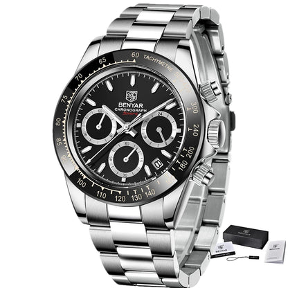 Montres pour hommes BENYAR – Chronographe de luxe, modèle sportif, étanche, en acier inoxydable, à mouvement à quartz