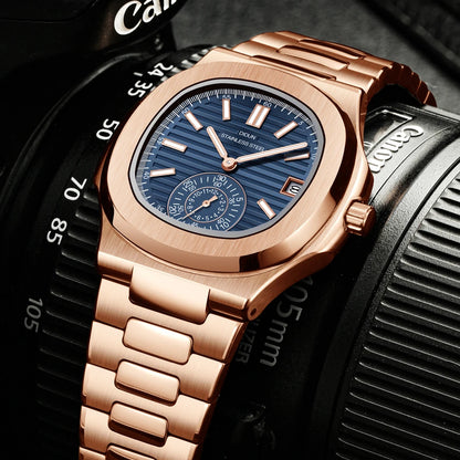 DIDUN Mens Watches Top Brand Luxury Business Stainless Watch Male Military Quartz Chronograph Analog Date Clock Steel Wristwatch