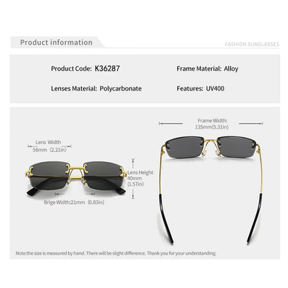 HBK Square Rimless Sunglasses Women TOP Quality Retro Metal Sun Glasses Men Luxury Party Business Gradient Shades 2024