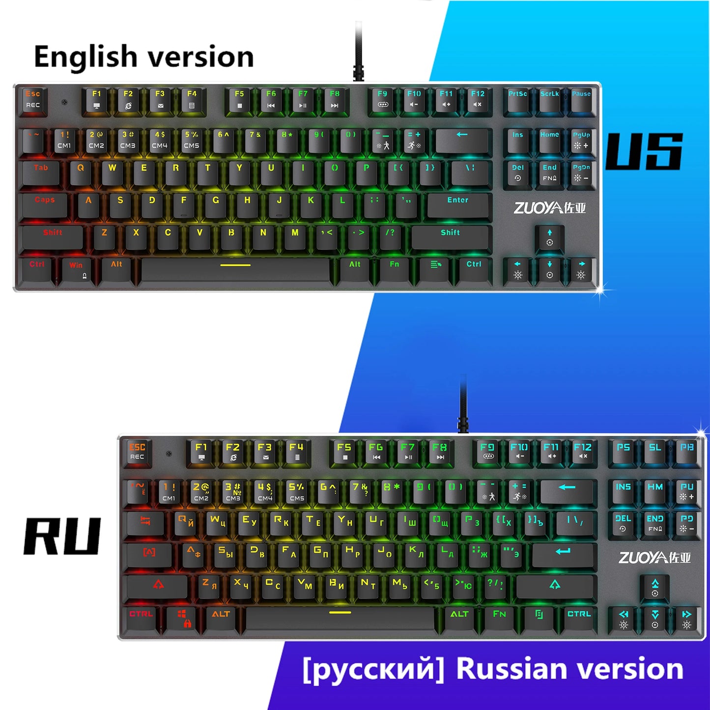 Mechanical Keyboard Wired Gaming Keyboard RGB Mix Backlit 87 104 Anti-ghosting Blue Red Switch For Game Laptop PC Russian US
