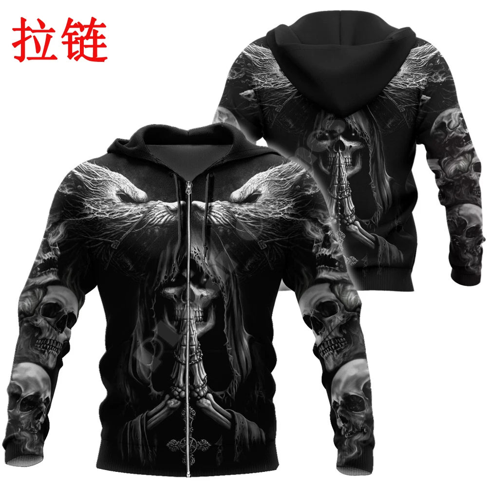 Autumn Fashion Hoodies Fenrir Wolf Skull Tattoo 3D All Over Printed Mens Sweatshirt Unisex Zip Pullover Casual Jacket DW0364