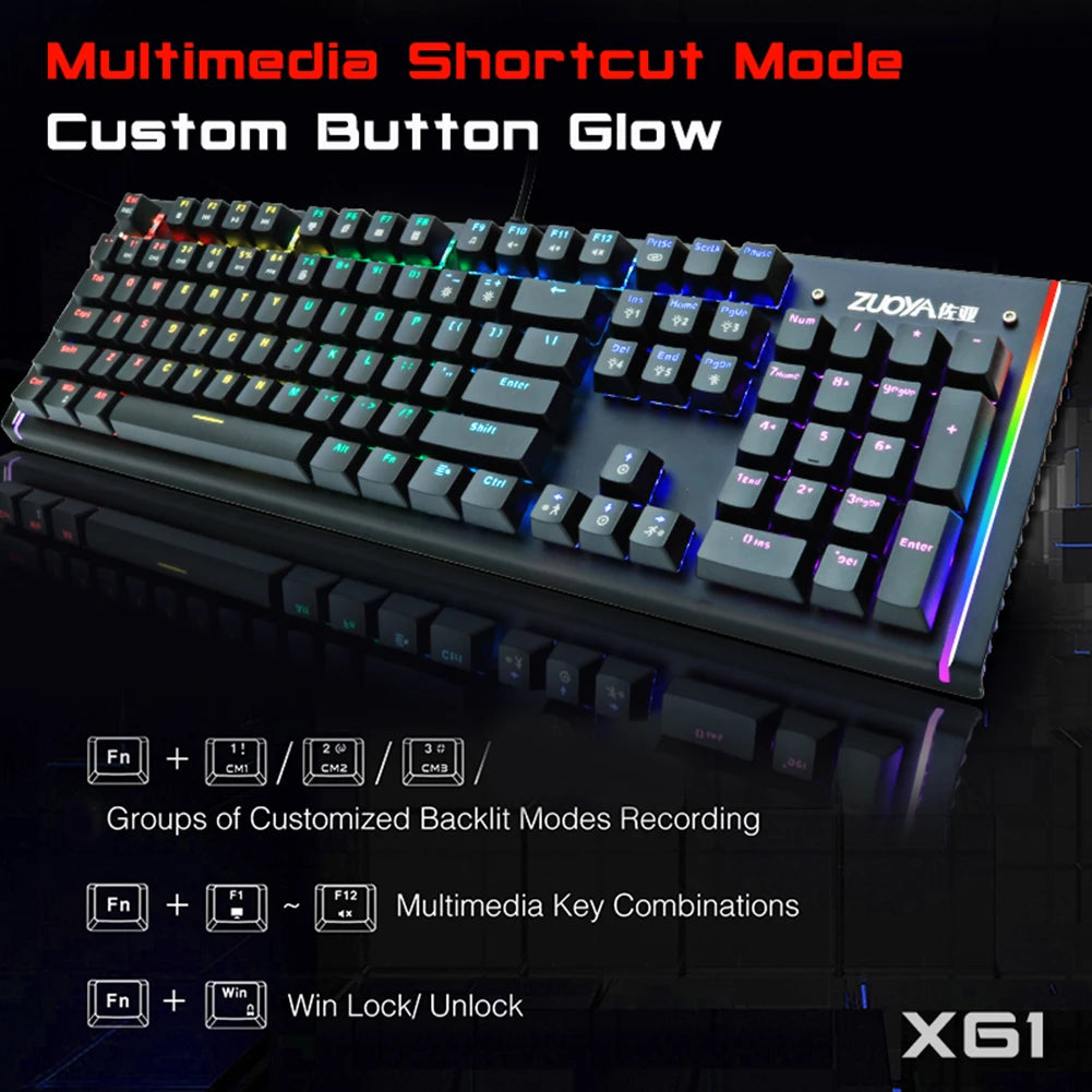 Mechanical Keyboard Wired Gaming Keyboard RGB Mix Backlit 87 104 Anti-ghosting Blue Red Switch For Game Laptop PC Russian US