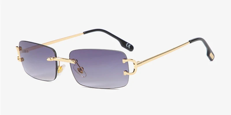 Kachawoo retro rectangular sunglasses rimless male female uv400 small sun glasses fashion blue pink gold metal birthday gifts