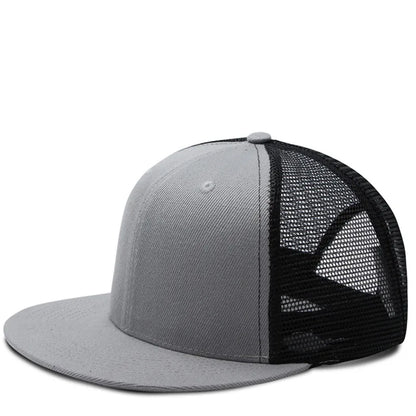Adult Solid Color Flat Brim Mesh Snapback Cap Men Woman Hiphop Plain Baseball Hat  55-60cm