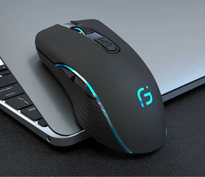 Rechargeable Dual Mode Bluetooth Wireless Mouse, 2.4GHz USB Optical Gaming Mouse with 2400 DPI, Ergonomic Rechargeable Wireless Mouse for PC, Laptop & Mac