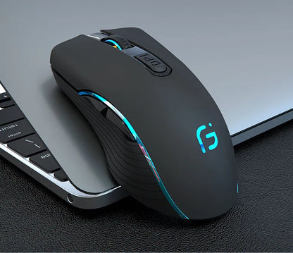 Rechargeable Dual Mode Bluetooth Wireless Mouse, 2.4GHz USB Optical Gaming Mouse with 2400 DPI, Ergonomic Rechargeable Wireless Mouse for PC, Laptop & Mac