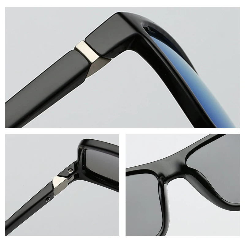 Classic Black Square Polarized Sunglasses Men Fashion Mirror Blue Sun Glasses Unisex Vintage Anti Glare Driving Shades UV400