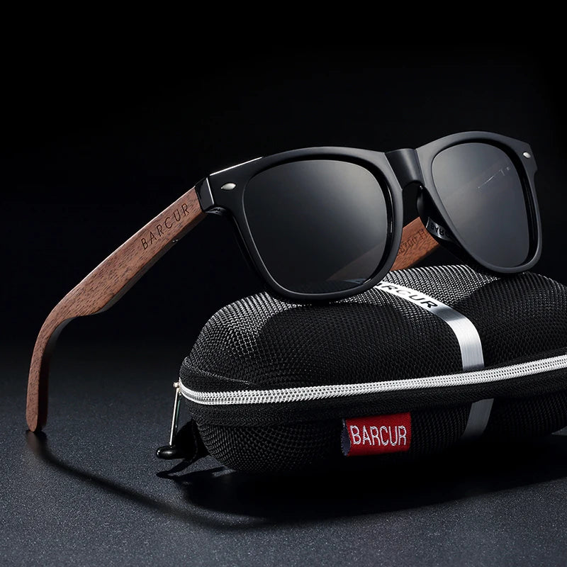 BARCUR High Quality Black Walnut Sunglasses Anti-Reflecti Men Women Mirror Sun Glasses Male UV400 Wooden Sunglass Shades Oculos