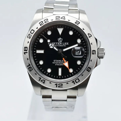 Original Luxury Men's Watches Automatic Movement Luminous Hand Wind Mechanical Watch Stainless Steel GMT Silver Male Gifts Watch