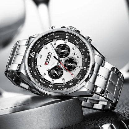 CURREN herenhorloge – Trendy horloge van een bekend merk, luxemodel, waterdicht, van staal, sportieve stijl, quartz-chronograaf