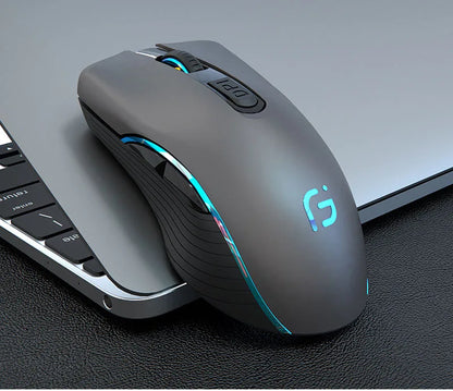 Rechargeable Dual Mode Bluetooth Wireless Mouse, 2.4GHz USB Optical Gaming Mouse with 2400 DPI, Ergonomic Rechargeable Wireless Mouse for PC, Laptop & Mac