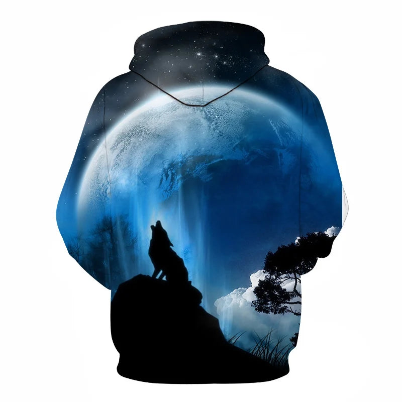 Cool Space Galaxy Wolf Hoodie Hoodies Men Bright Wolf Fashion Handsome Wolf Hoddies Spring Autumn Pullovers Sweatshirts Sweat