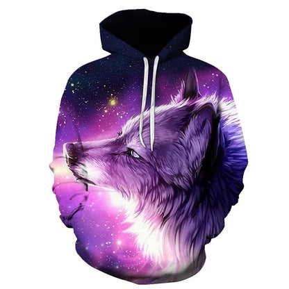 Cool Space Galaxy Wolf Hoodie Hoodies Men Bright Wolf Fashion Handsome Wolf Hoddies Spring Autumn Pullovers Sweatshirts Sweat
