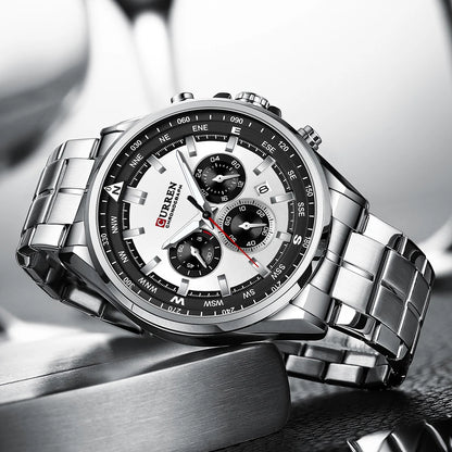 CURREN herenhorloge – Trendy horloge van een bekend merk, luxemodel, waterdicht, van staal, sportieve stijl, quartz-chronograaf