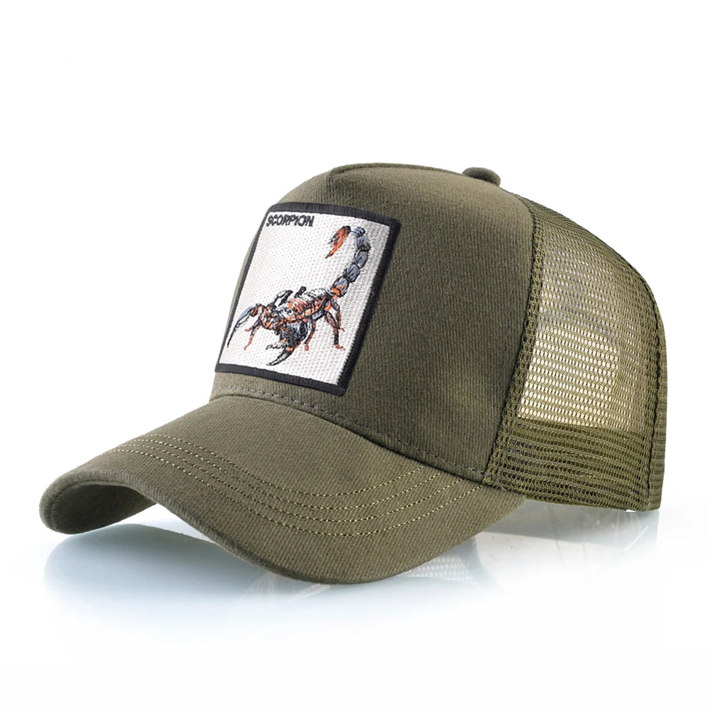 K Four Season Men's Trucker Caps With Scorpion Patch Snapback Hip Hop Baseball Cap For Women Adjustable Unisex Baseball Hats