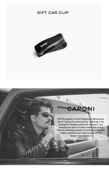 CAPONI Square Sun Glasses For Men Photochromic Polarized Rimless Sunglasses Classic Design High Quality Eyewear UV400 BS7467