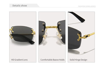 HBK Square Rimless Sunglasses Women TOP Quality Retro Metal Sun Glasses Men Luxury Party Business Gradient Shades 2024