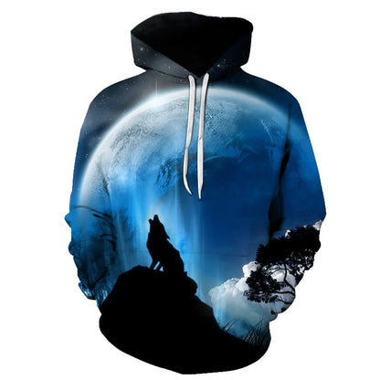 Cool Space Galaxy Wolf Hoodie Hoodies Men Bright Wolf Fashion Handsome Wolf Hoddies Spring Autumn Pullovers Sweatshirts Sweat