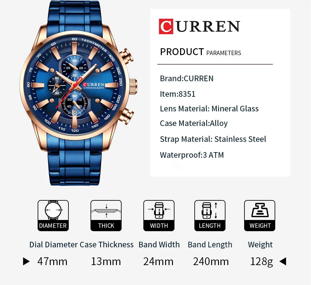 CURREN New Mens Watches Quartz Business Waterproof Watch Man Watches Top Brand Luxury WristWatch Men Chronograph Reloj Hombre